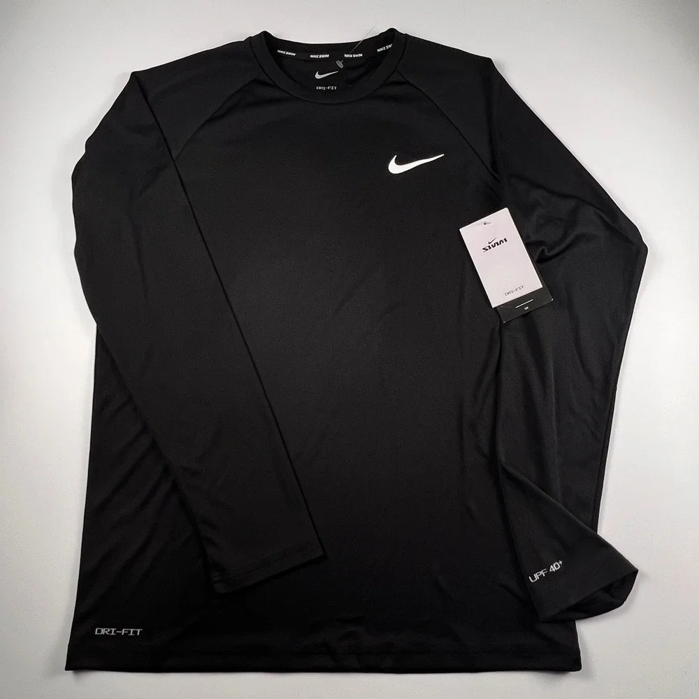 NEW Nike Rash Guard Mens Small Black Long Sleeve Dri-FIT UPF 40+ swim hydroguard